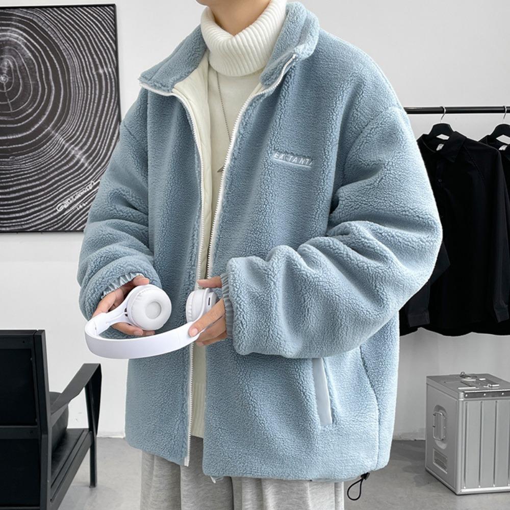 Lamb Wool Jacket Men's Autumn and Winter Thickened Lamb Wool Stand-up Neck Cotton-padded Jacket Loose Tide