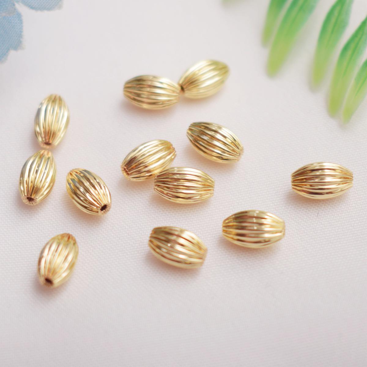 Позолоченные 14K стойкие к выцветанию полосатые ромбовидные бусины - Оливковые и Тыквенные Разделительные бусины для браслетов DIY Аксессуары для изготовления украшений.