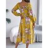 Spring Summer Sexy Tie Knot Floral Long Sleeve Split Dress Women's Dresses Skirt