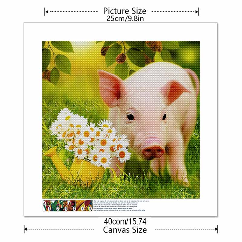New Arrival 5D DIY Full Circle Diamond Painting "Piggy In the Flowers" Embroidery Cross Stitch Home Decor Gift