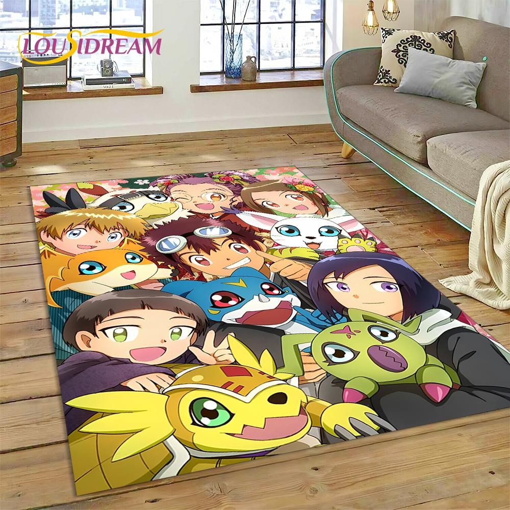 Retro Digimon Adventure Monster Cartoon Carpet Rug for Bedroom Living Room Home Sofa Decoration,Child Game Large Decor Floor Mat