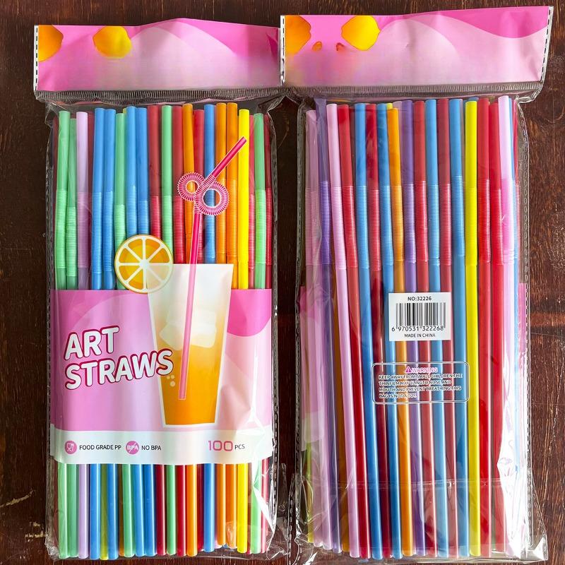 

Художественные соломинки Одноразовые соломинки для напитков Пластик пищевого класса Цветные и гибкие соломинки 6 * 260Mm 100pcs/bag разноцветный