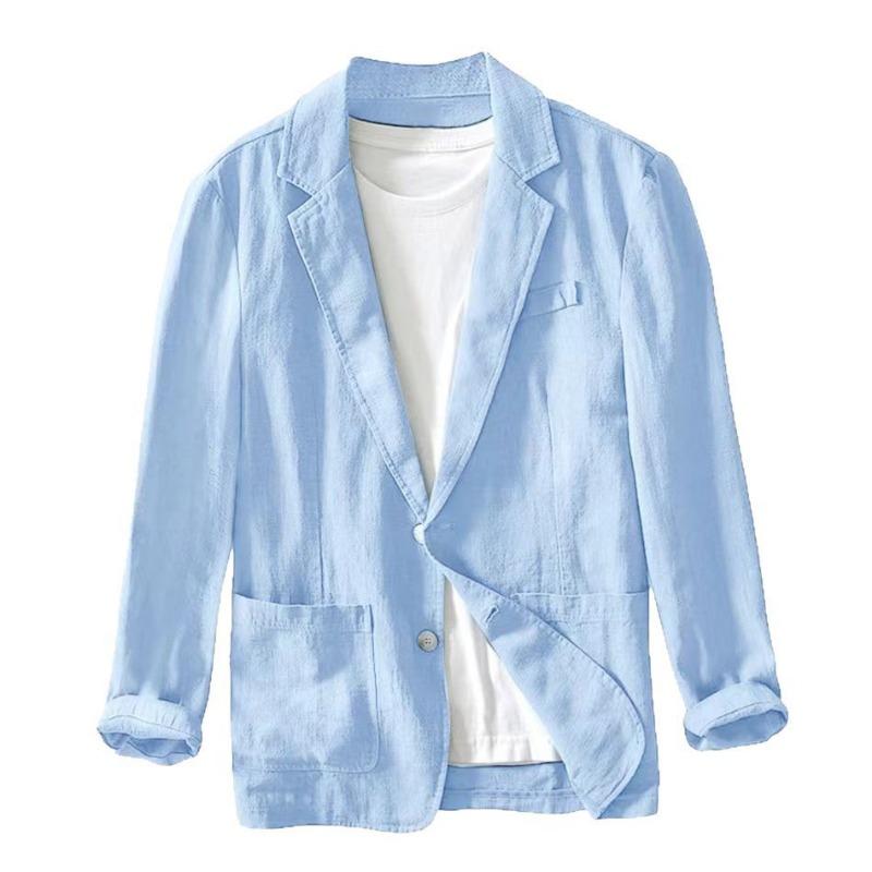Evropské Americké Pánské Obleky Business Casual Volné Módní Jednobarevné Jednovrstvé Bavlněné Lněné Topy Bundy Univerzální Topy