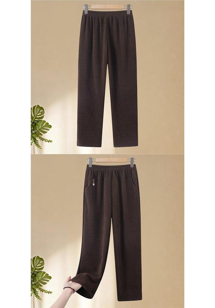 Mom's Summer Ice Silk Elastic Waist Straight-Leg Casual Pants - Chinese Style, Loose Fit for Middle-Aged & Elderly Women