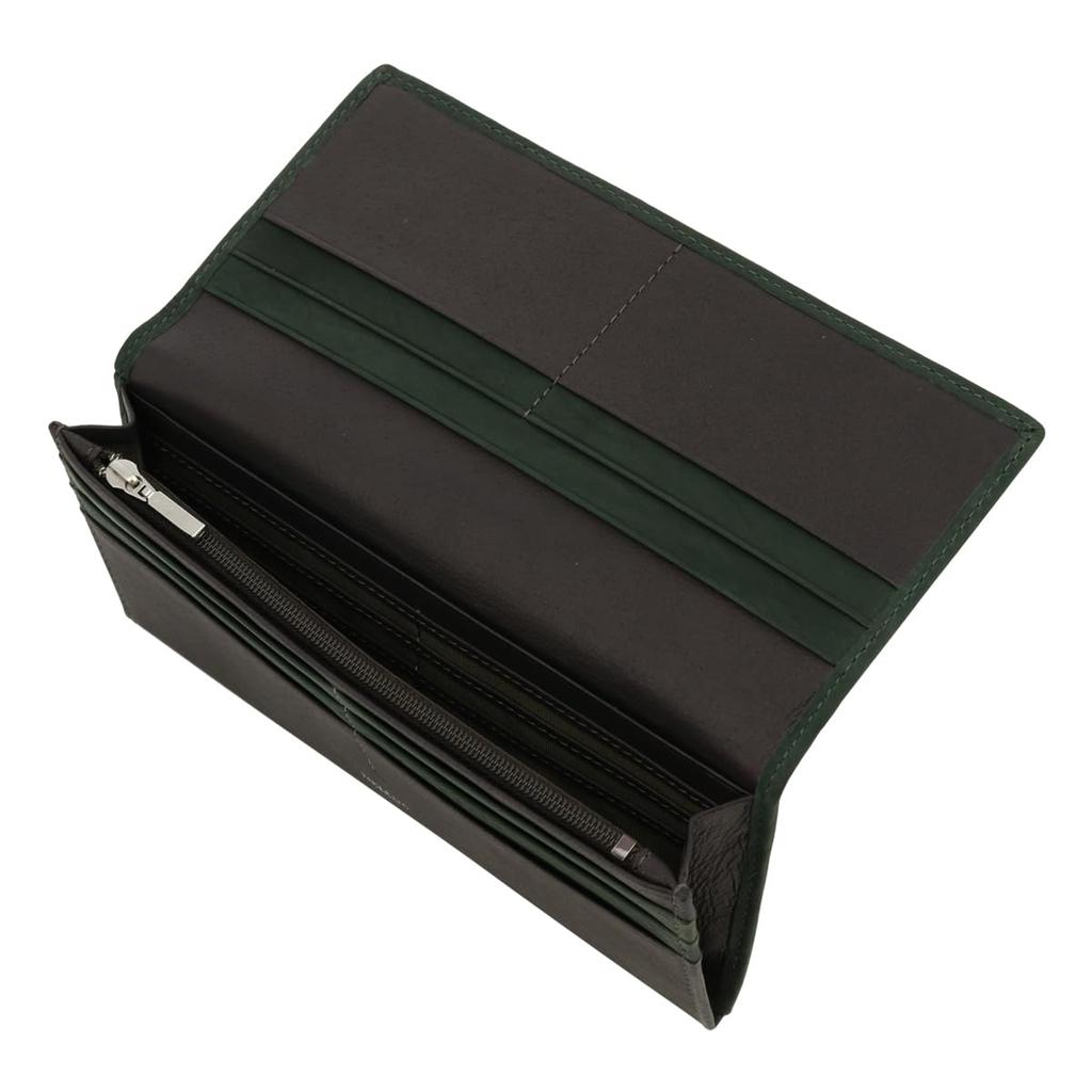 Helena Men's Slim Flap Long Wallet, 0740 Tenerezza Leather, [06] Green x Charcoal