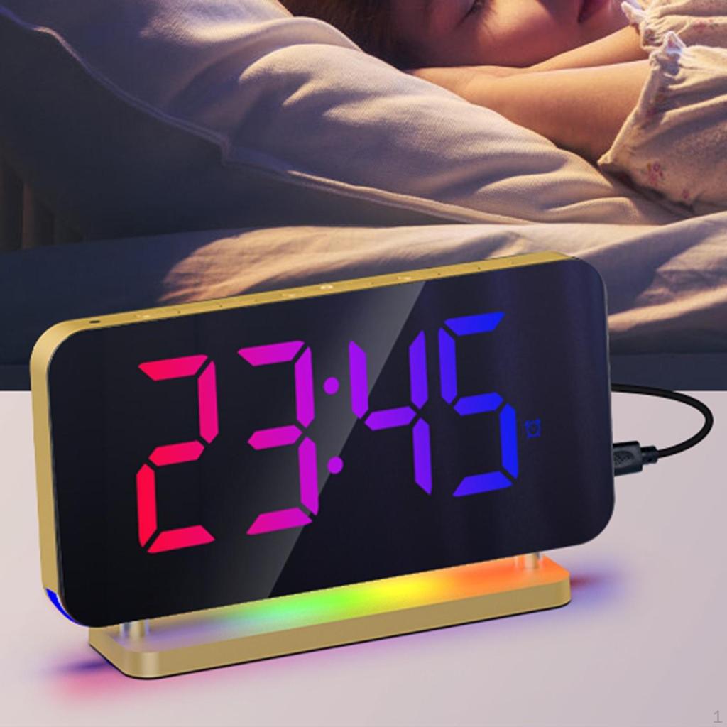 LED Digital Alarm Clock Bedroom Brightness Dimmer with USB Charging Port, RGB Color Modes,