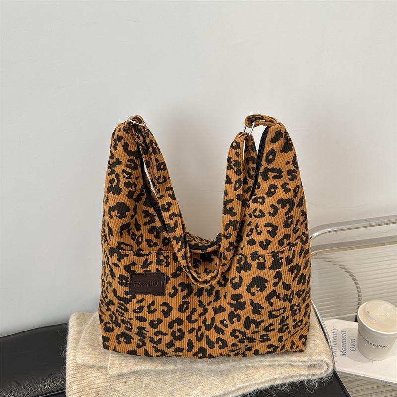 Leopard Print New Fashion Tote Casual Personality Large Capacity Shoulder Leopard Print Shoulder Bag Autumn and Winter Retro Soft Bag