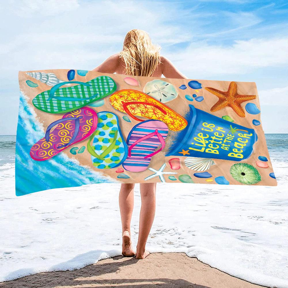 Beach Sandals Collection digital-printed polyester Superfine fiber double-sided fleece Beach vacation bath towel beach towel