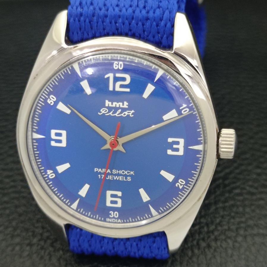 USED HMT PILOT AUTHENTIC INDIAN MENS MANUAL WINDING BLUE DIAL WATCH A430100-2 R101-a430100
