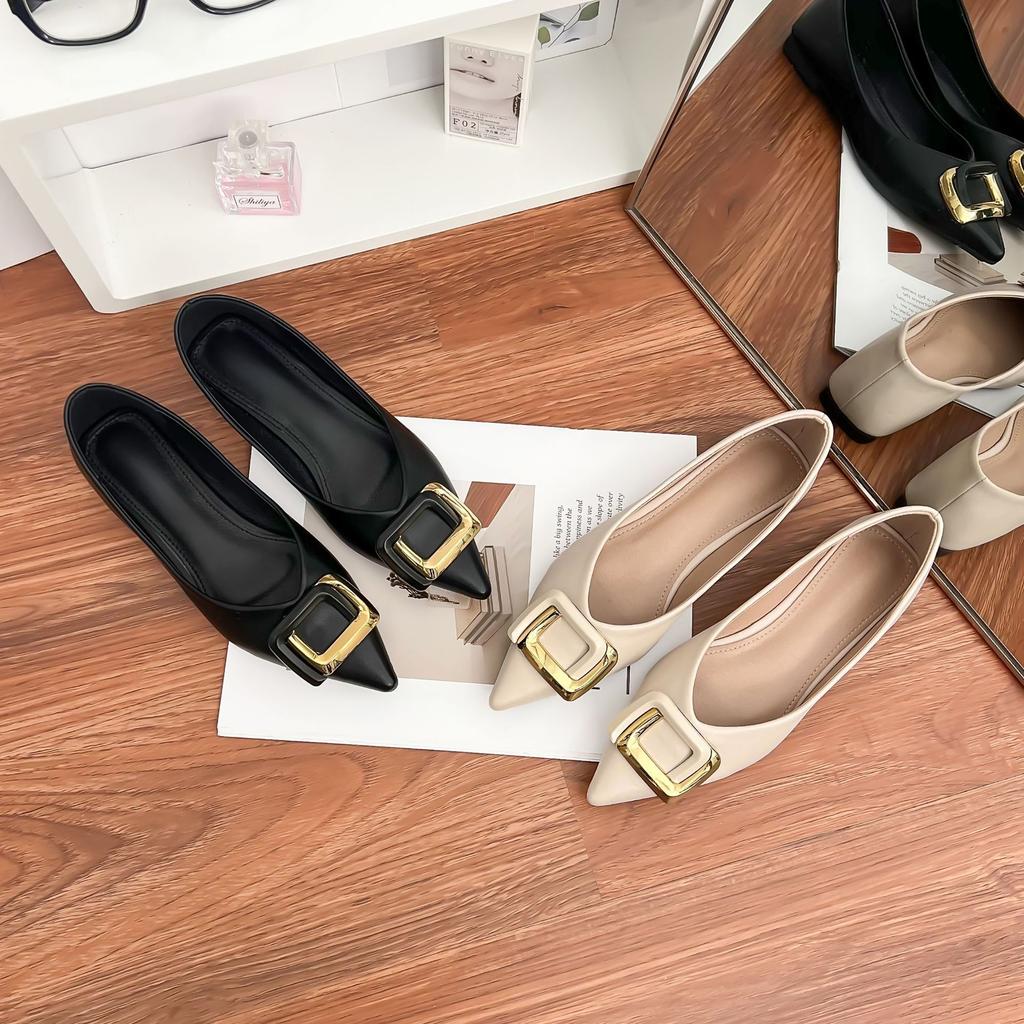 Single shoes 2025 spring women's outer wear professional style flat shoes women's soft soles are not tired feet casual shoes thick heel pointed wome