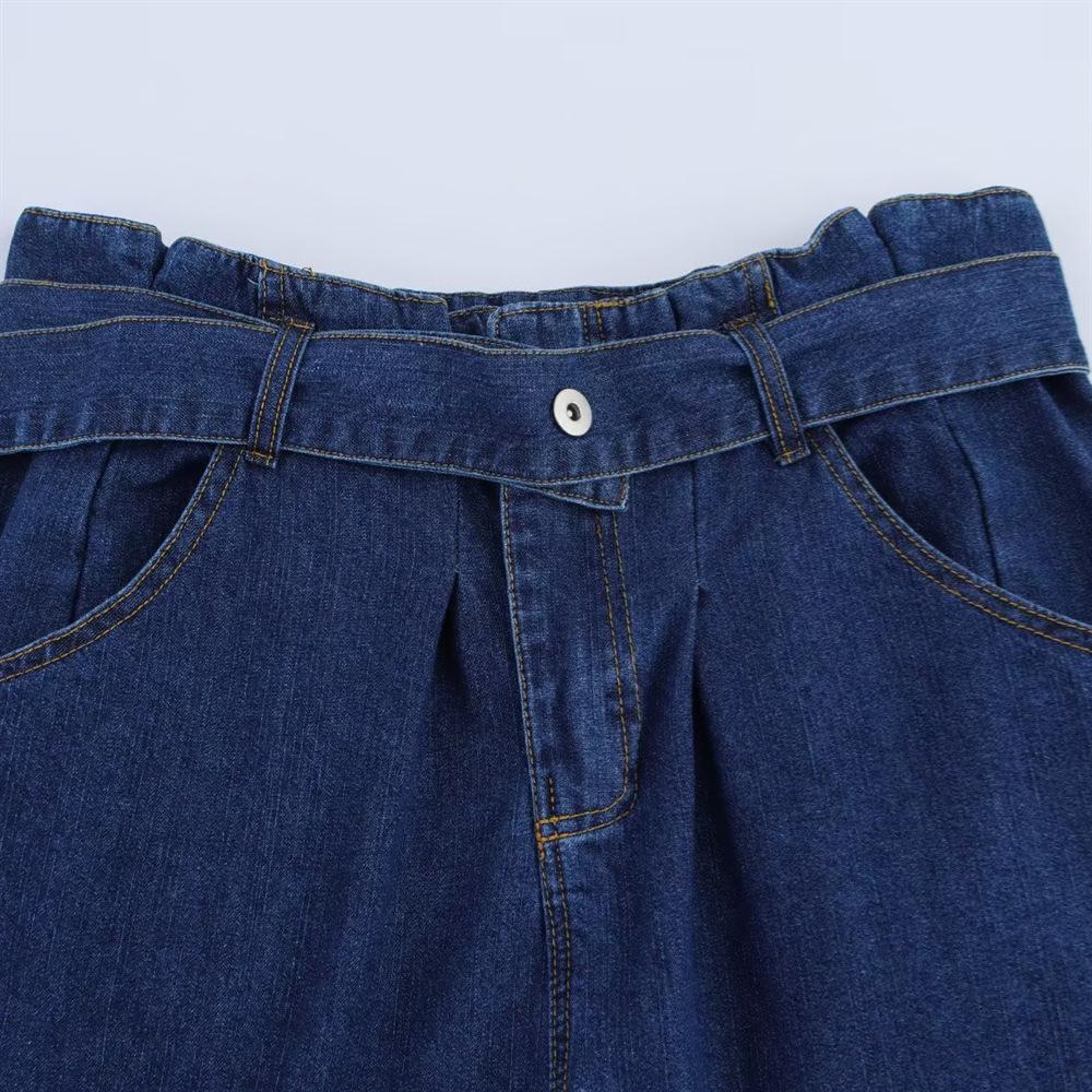 Spring 2025 Women's Denim Set: Turn-Down Collar Shirt & Belted Wide-Leg Jeans