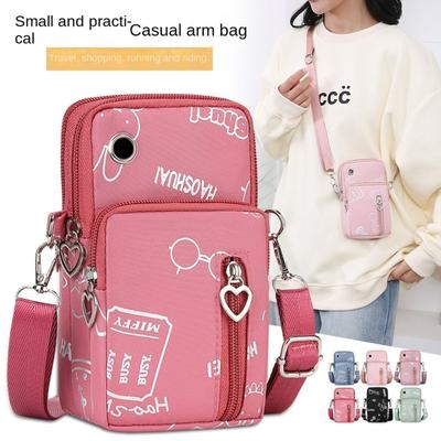 Multifunctional Shoulder Bag Portable Oxford Cloth Heart Zipper Summer Wrist Bag Crossbody Bag Mobile Phone Bag