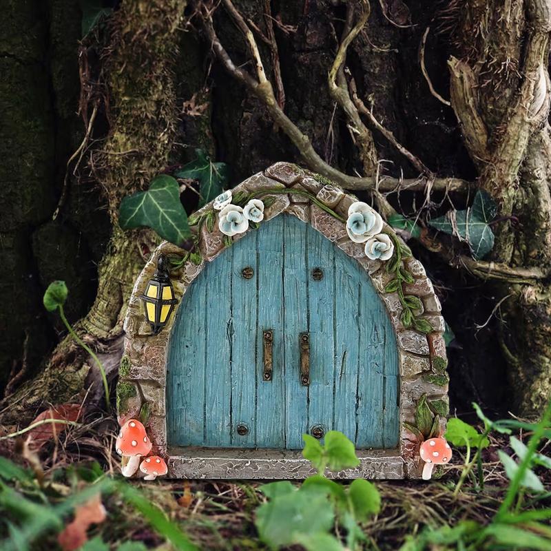 Elf Fairy Door Miniature Garden House Decor Tree Doors Miniature Yard Art Wooden Sculptures Mini Home Garden Doors Ornaments