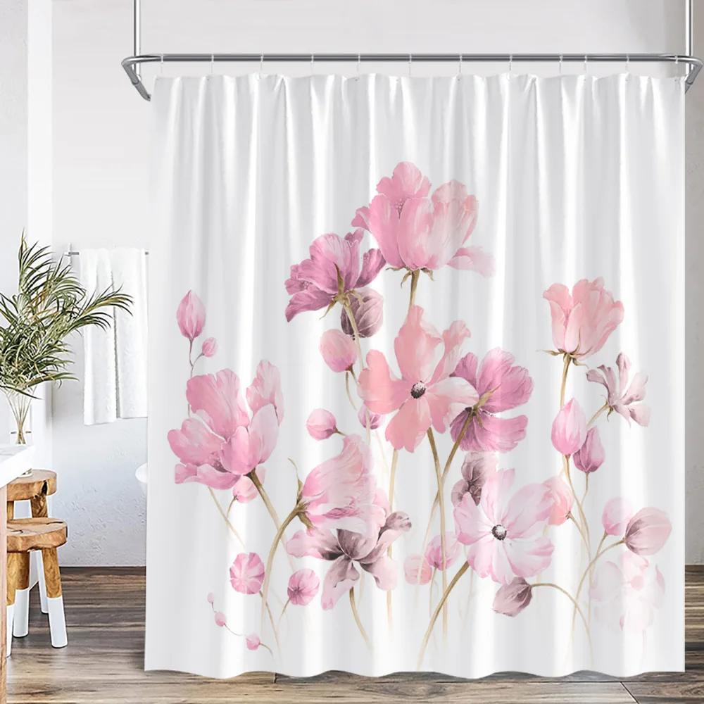 Flower Shower Curtain Colorful Flowers Red Orange Yellow Blue Purple Pink Nordic Classical Bathroom Decor Polyester Bath Curta