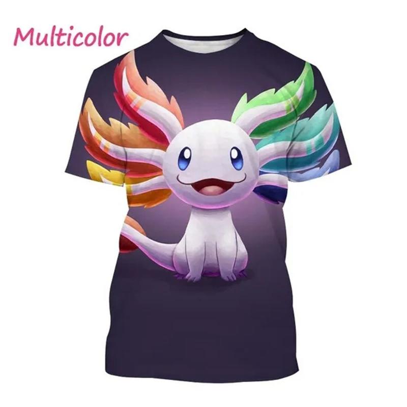 Hot Sale New Axolotl 3D Printed T-shirt Personality Animal Unisex Comfortable Round Neck Print Streetwear Tops Men Women Tees