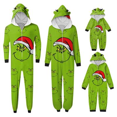 Christmas Print Family Matching Hooded Long Sleeved Zippered Jumpsuit Set