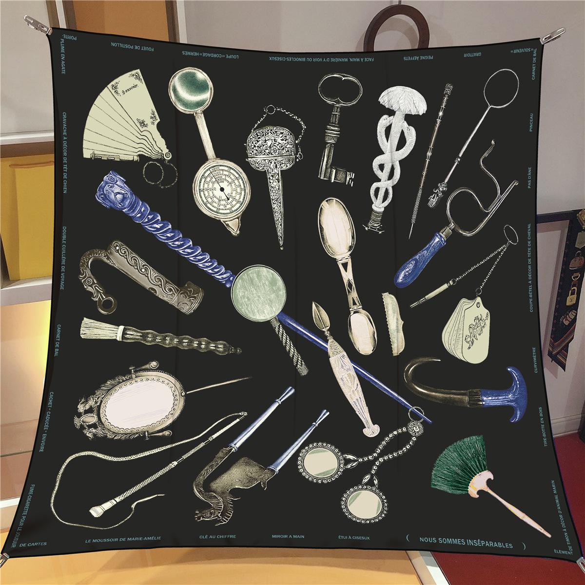 

New The Key Shawl Square Scarf For Women Twill Print Headband Foulard Hijab Beach Stoles Neckerchief Female Head Wraps Bandana 90x90cm