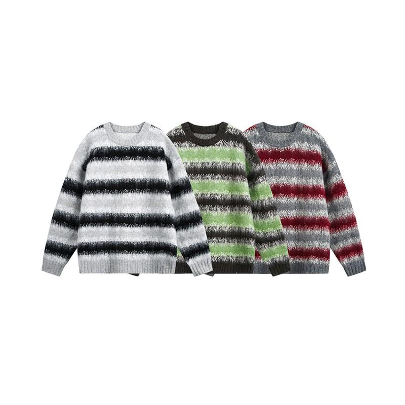 Unisex Oversized Crewneck Knit Sweater Cotton Blend Gradient Mohair Style Winter Casual Pullover Teens