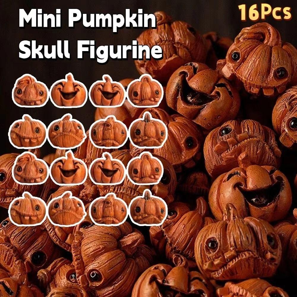16Pcs Resin Halloween Skull Pumpkin Miniature Halloween Pumpkin Figurine  Home Decor