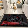 Red Modified Sedan With Big Alloy Wheel Comic Print Area Rug Non‑Slip Rectangular Floor Mat Auto Fan Decor for Gaming Bedroom Living Room