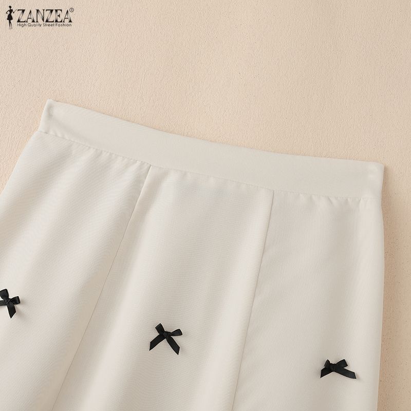 ZANZEA Women Casual Elastic Waist Loose Print Midi Skirts