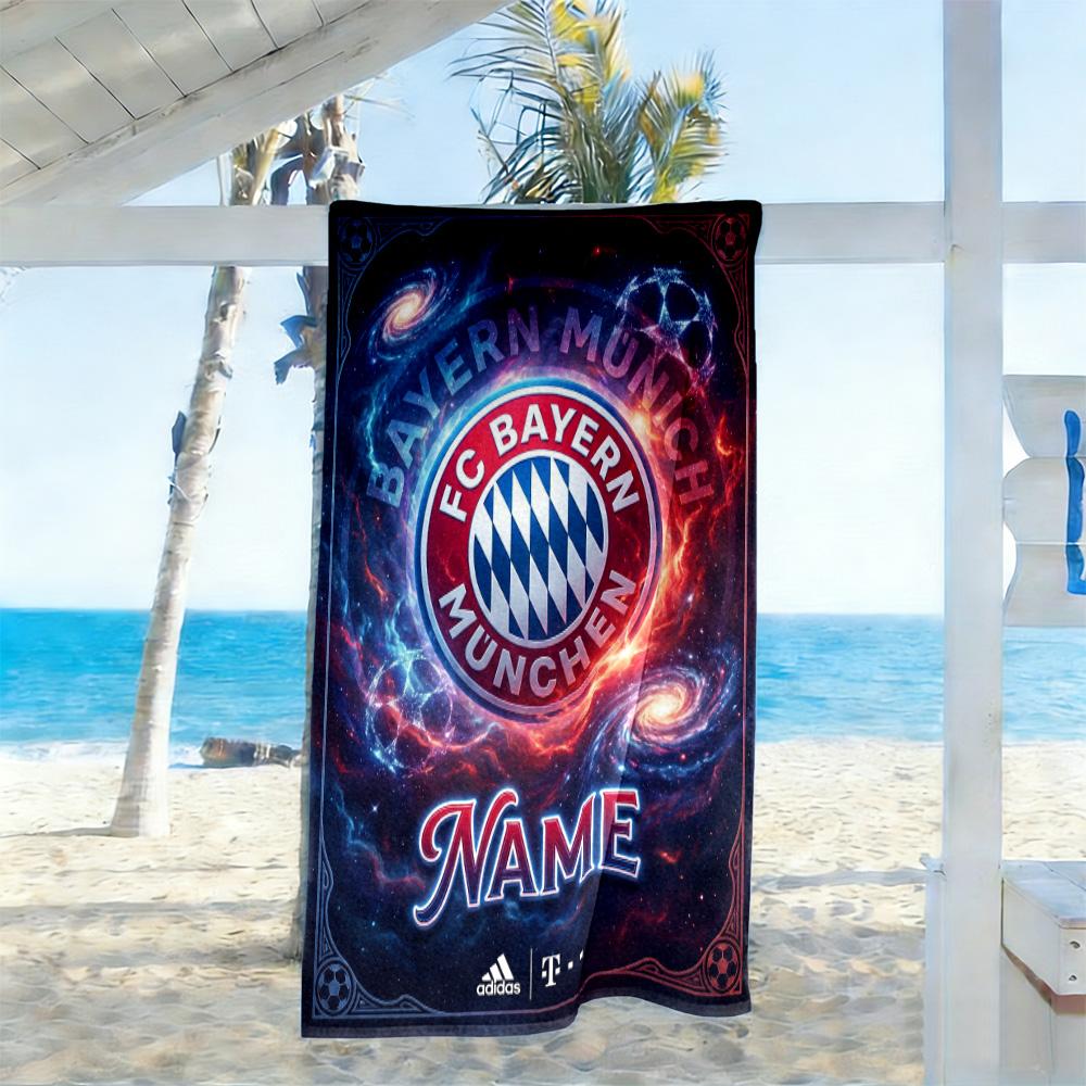 Galactic Bayern Munich Crest Customize Text Beach Towel High Absorbency & Quick-Dry Perfect for Traveling Yoga Camping and Swimming