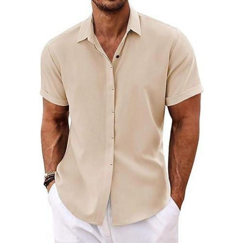 Summer Men's Linen Short Sleeve Shirt Casual Button Down Versatile Simple Top