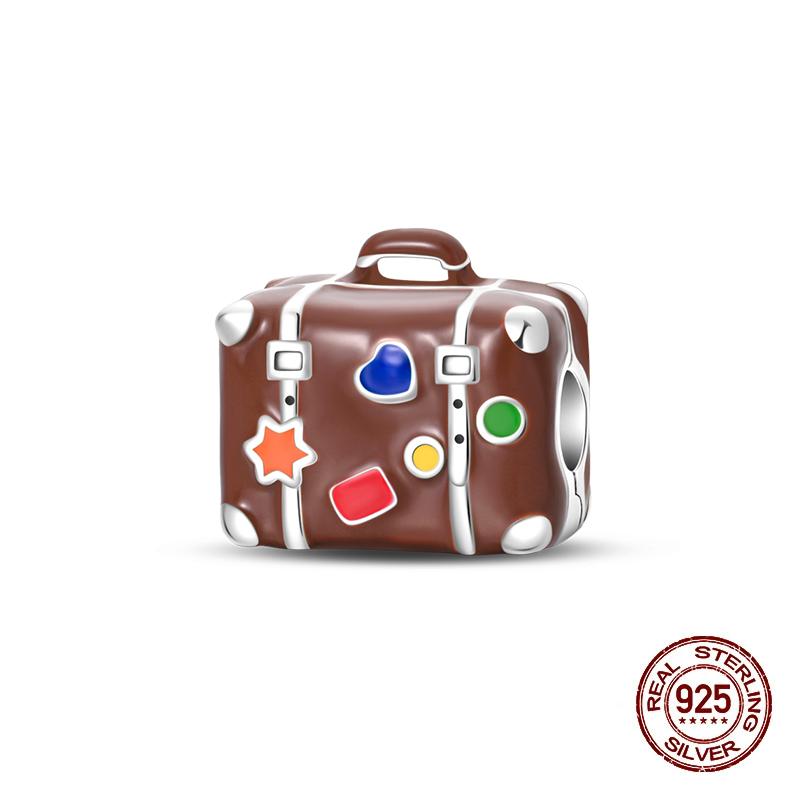 100% Copper Colorful Suitcase Bag Travel Handbag Charms Beads Fit Original Bracelets Fine Diy Anniversary Jewelry