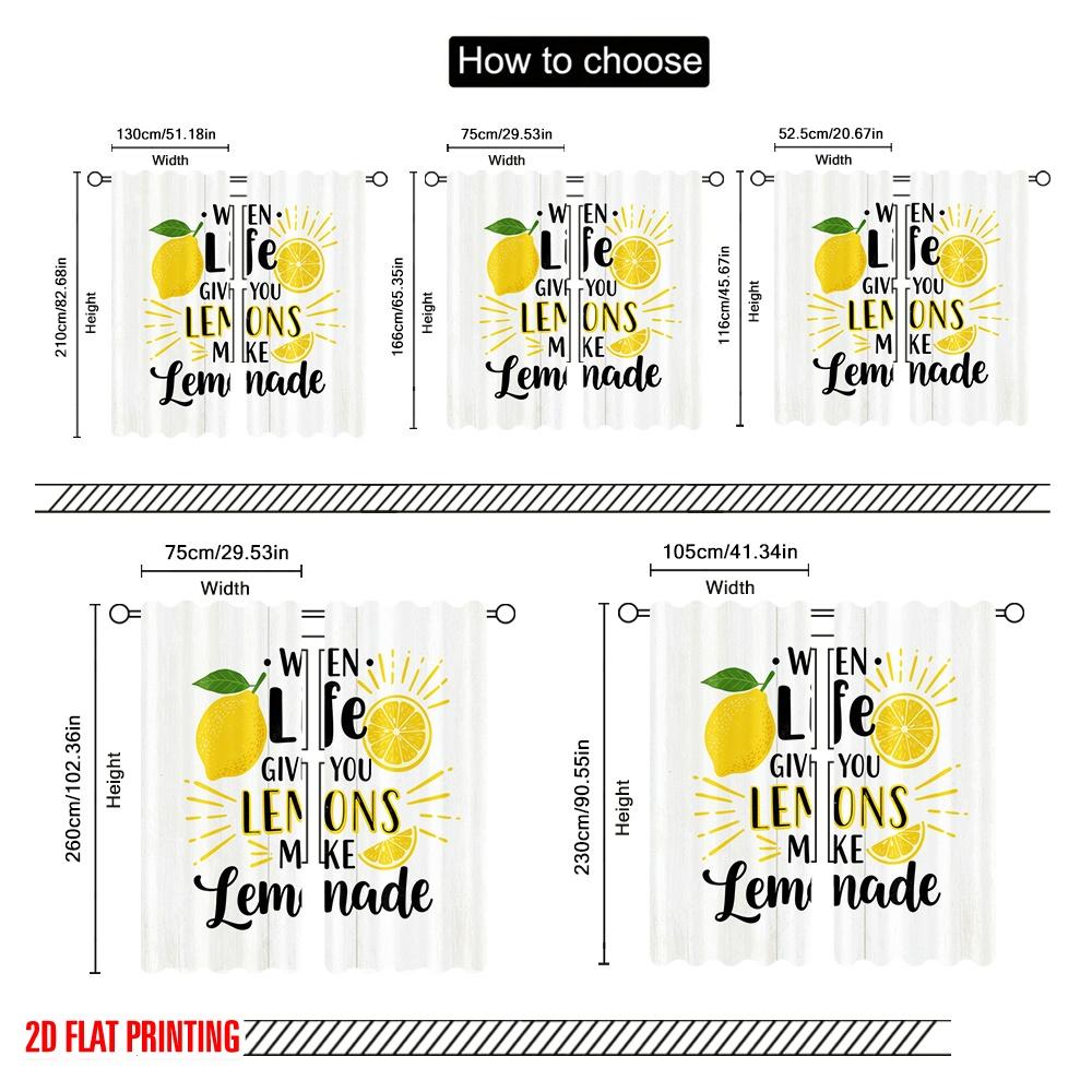 2pcs 2D Flat Printing Window Curtains Life Lemons Make Lemonade 100% Polyester Fabric Without Electricity Holiday Decorations