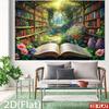 2D Whimsical Book Garden Banner, Open Book with Enchanted Forest Art