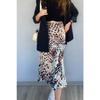 Leopard Pattern Satin Midi Length Brown Skirt