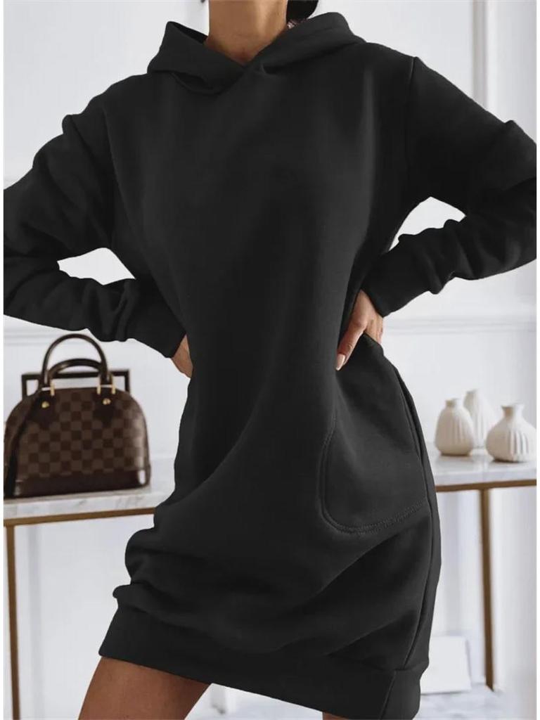 2025 Autumn/Winter Women's Solid Color Hooded Streetwear Loose Sweatshirt