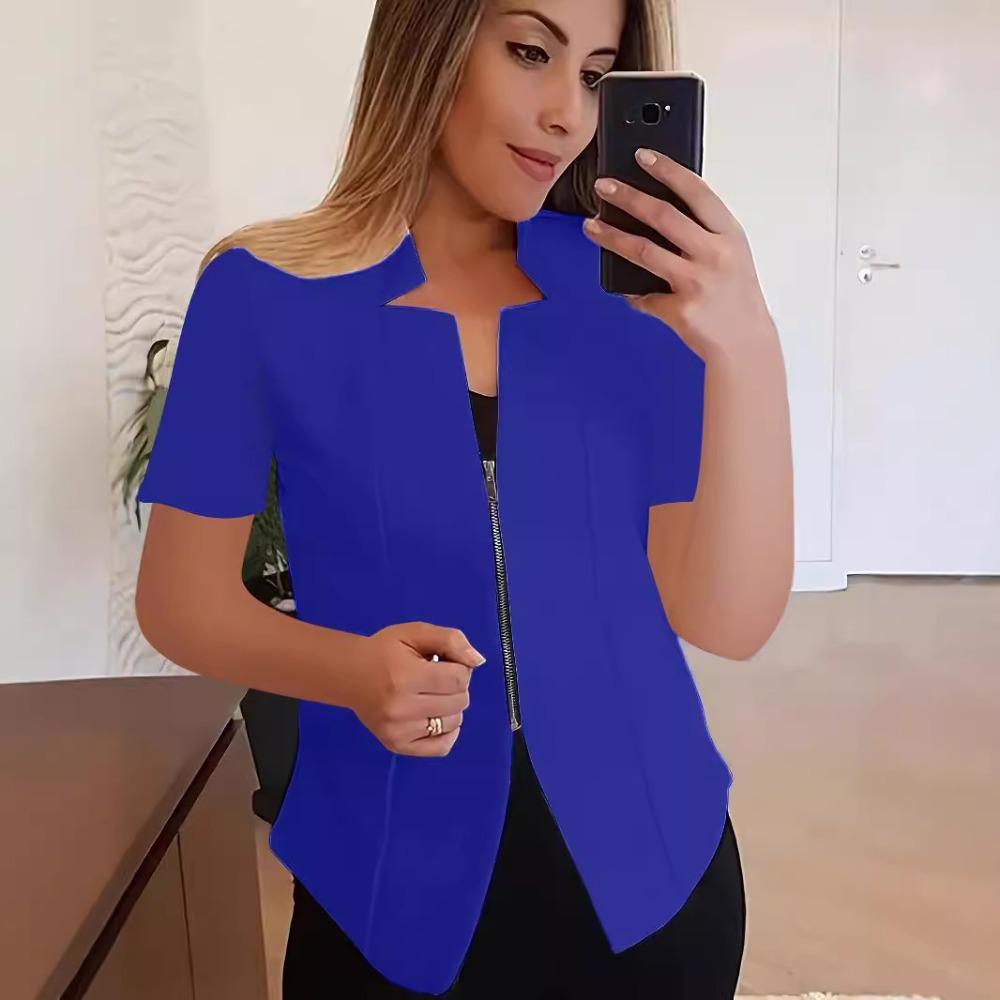 Solid Color Temperament Zipper Short-sleeved Blazer Professional Casual All-match Suit