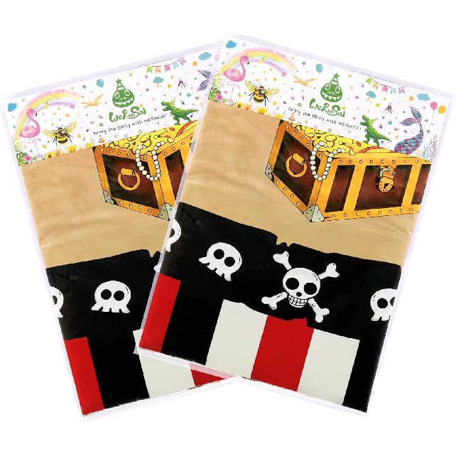 WERNNSAI Pirate Party Tablecloth - 2 Pack 54'' x 108'' Pirate Party Supplies Disposable Island Treasure Map Tablecover Nautical Adventure Theme