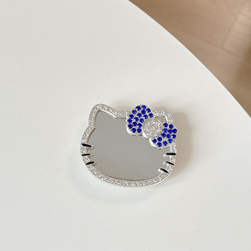 Rhinestone Glass Mirror Kt Cat Mobile Phone Holder Magnetic Suction Airbag Paste Portable Makeup Mirror Clear Female