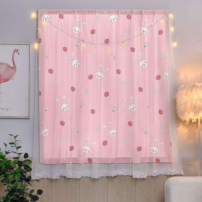Window Cartoon Curtain Double Layer Lace Velcro Home Decorative Drapes Blackout