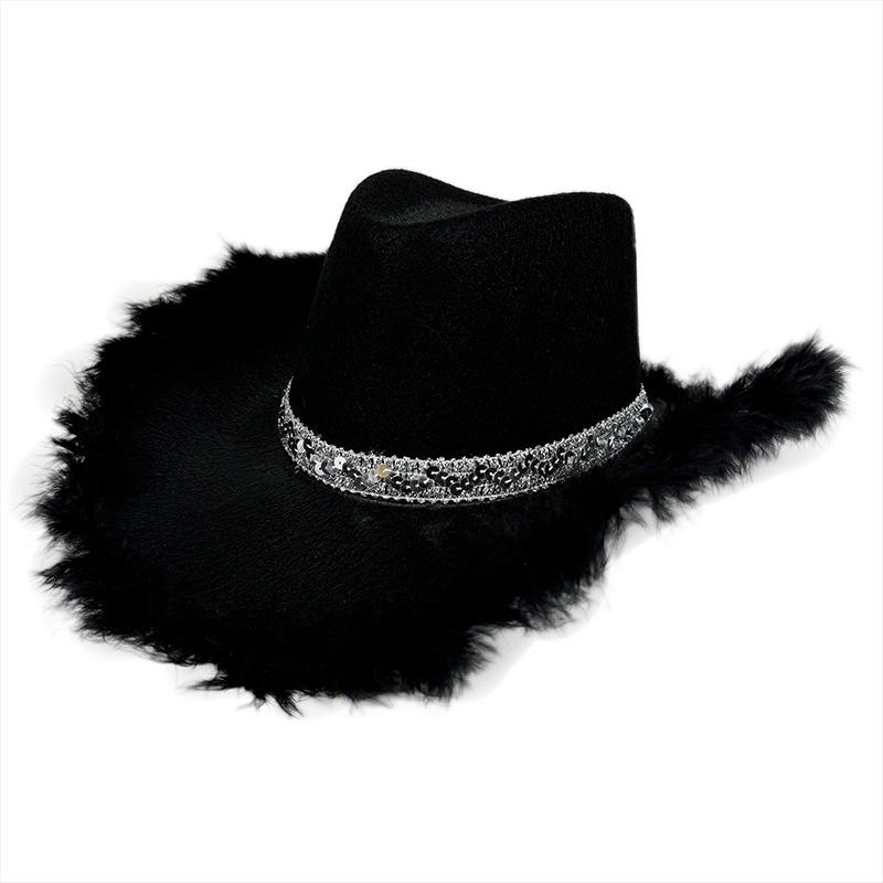 Pink Upturned Brim Denim Hat with Frayed Edges & Silver Feather Band