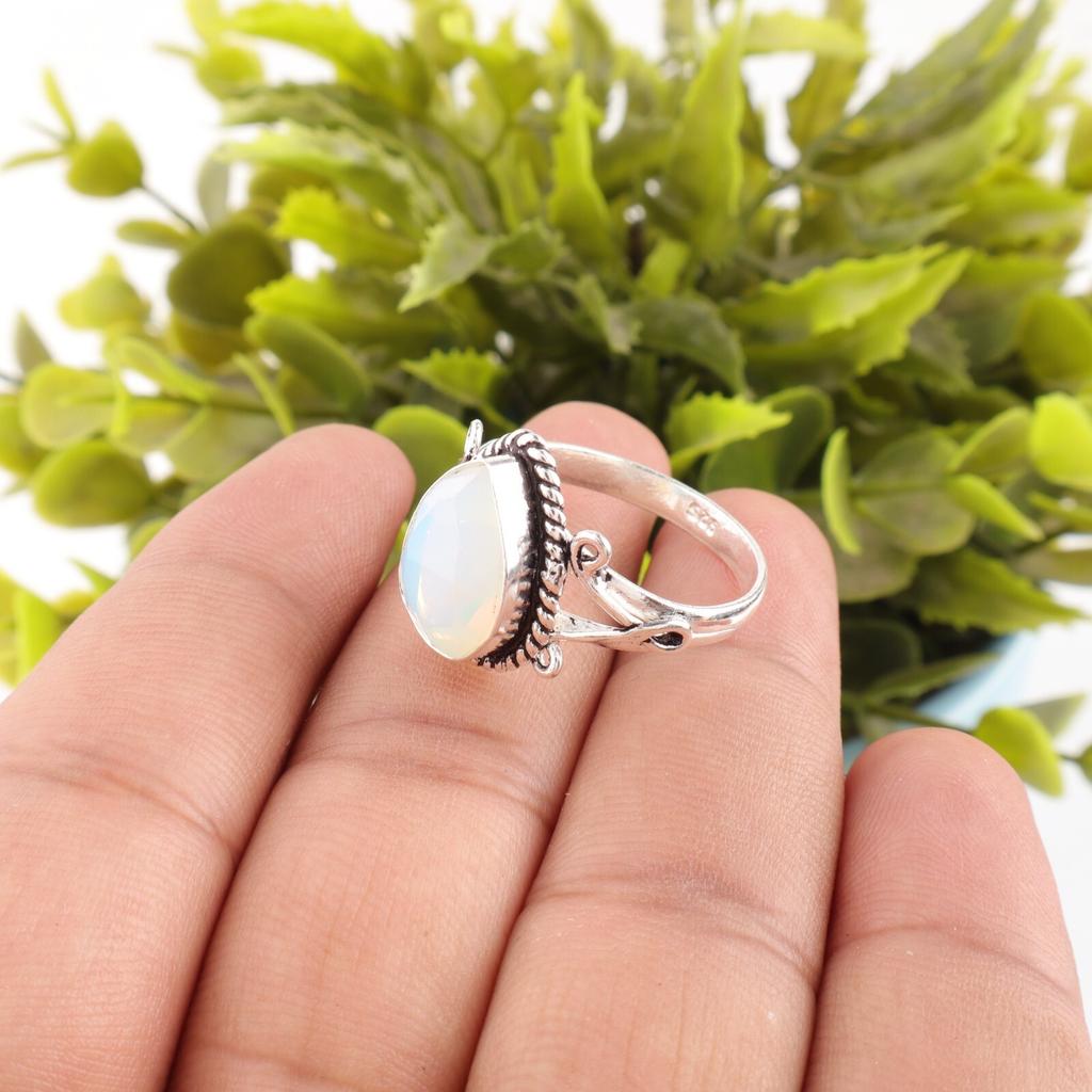 Milky Opal Gemstone 925 Stamped Silver Jewelry Handmade Statement Ring For Gift RR-57-19