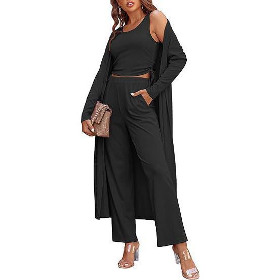 Wide Leg Suit Trousers Women Women Casual Fashion 3 Piece Cardigan Drawstring Vest And Ropa De Mujer Verano 2024 Tendencia