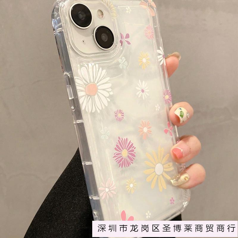 Applicable to Apple 16 daisy iPhone mobile phone case 13/14 fresh and transparent flower 15promax anti-drop 11/12