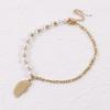 18K Gold Plated Double Layer Heart & Pearl Pendant Bracelet for Women
