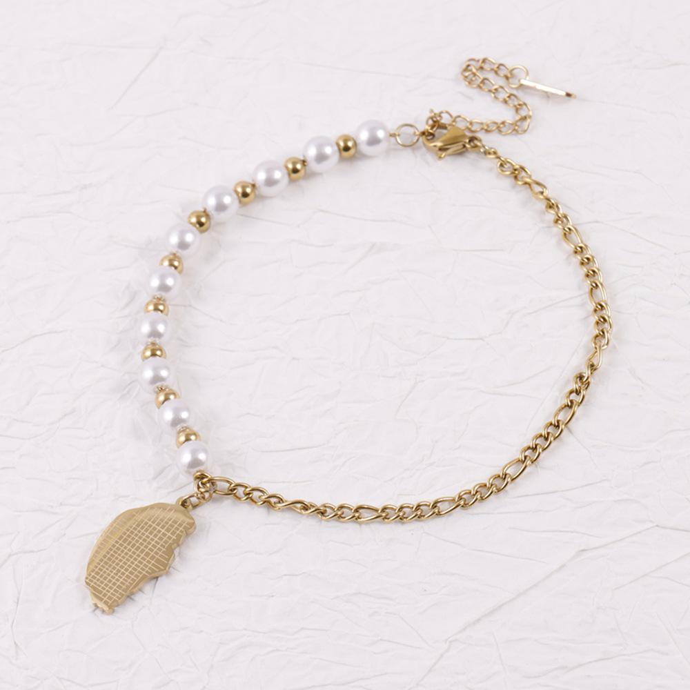 18K Gold Plated Double Layer Heart & Pearl Pendant Bracelet for Women
