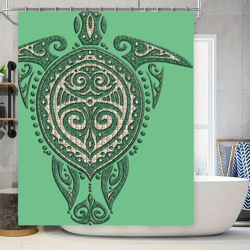 

Green Turtle Print Shower Curtain, Bath Decoration Waterproof Fabric Decorative, Unique Home Bathroom Accessories for Kids Gift 90x180cm