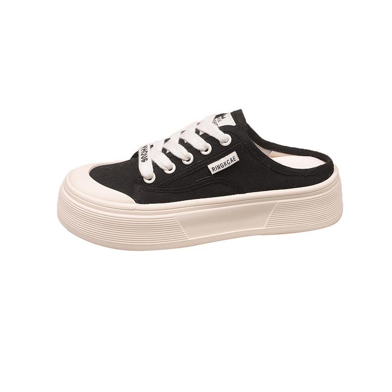 Thick-soled bag head half slippers women's summer wear 2025 new little white shoes pregnant women retro one-pedal lazy shoes