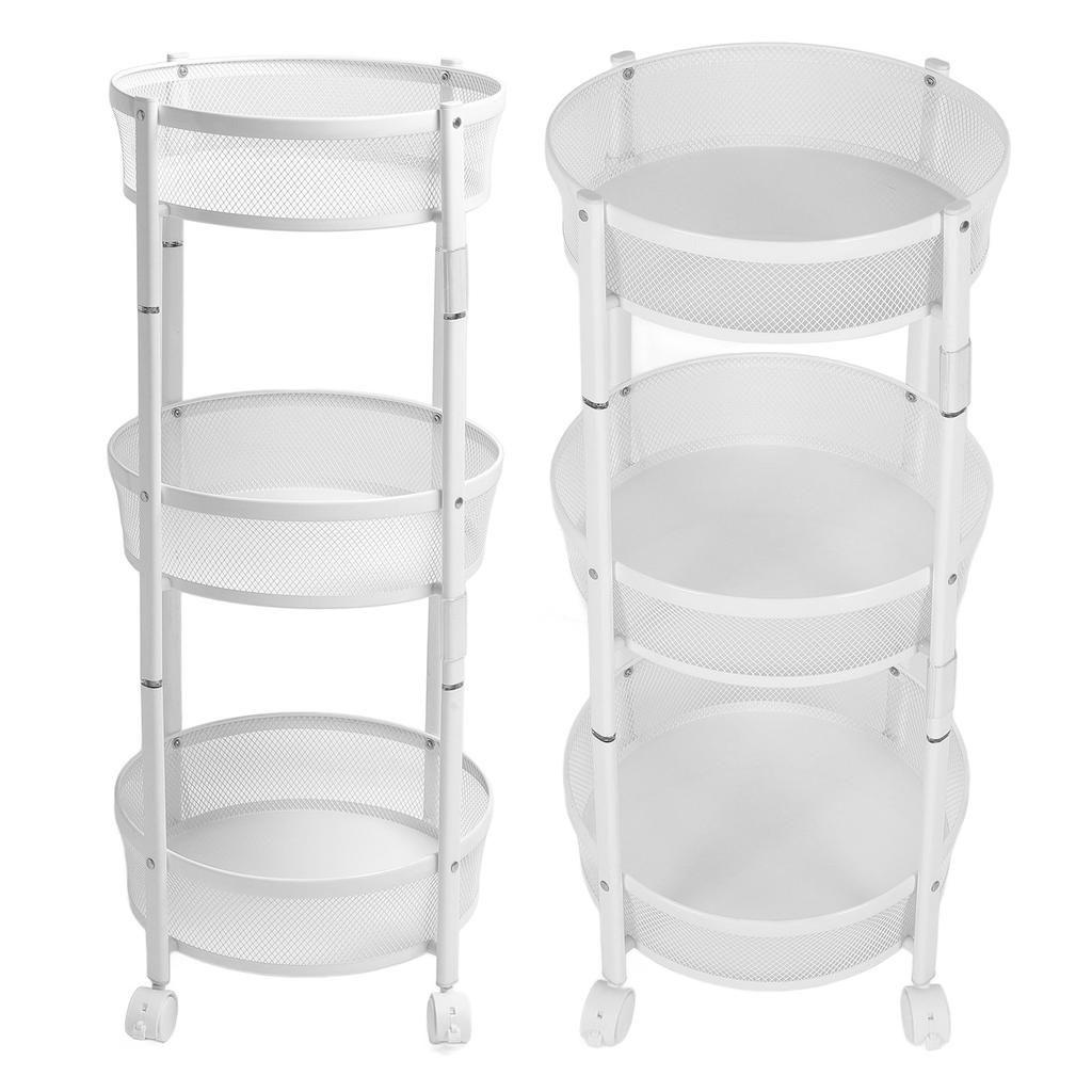 3 Tier Rolling Car Carbon Steel Round Folding Mobile Utility Storage Cart with Lockable Wheels for