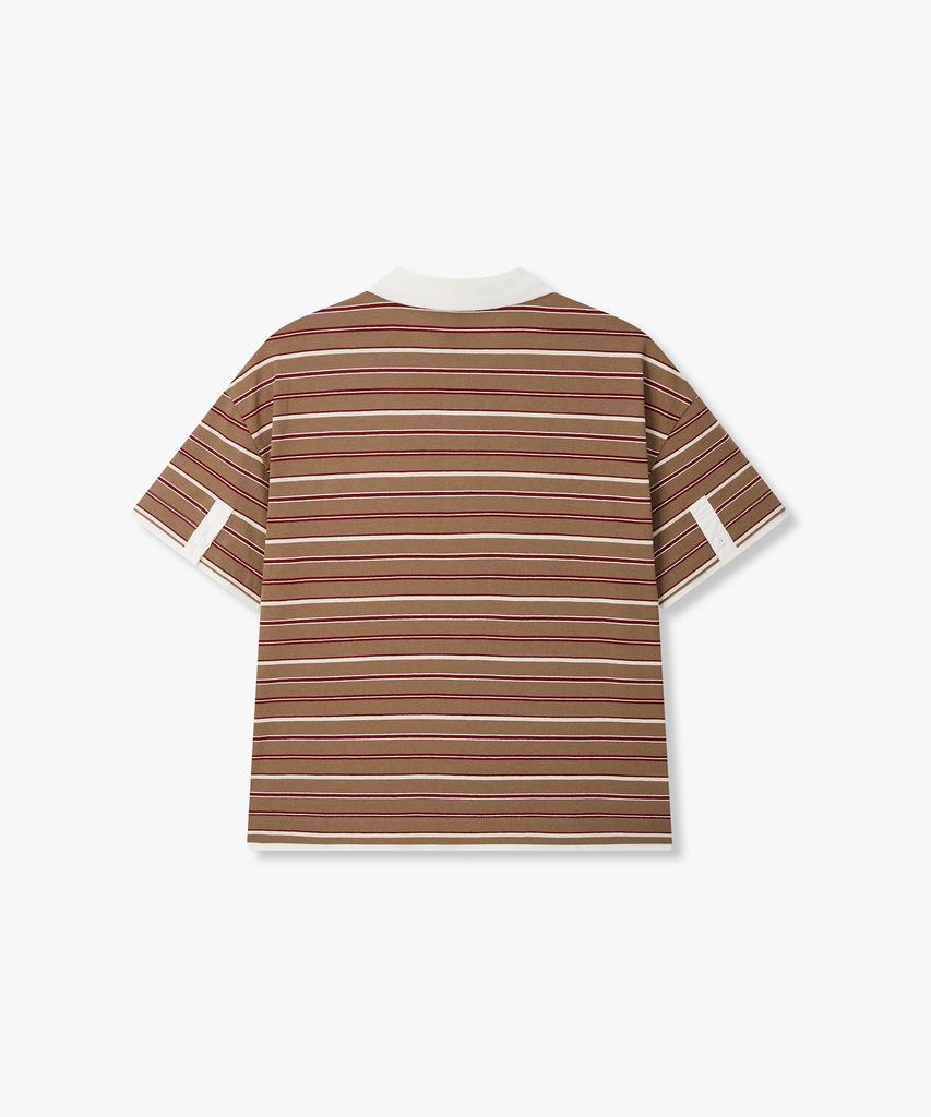 Bobeu Woven Mix Striped Collared T-Shirt_Beige 7156340005