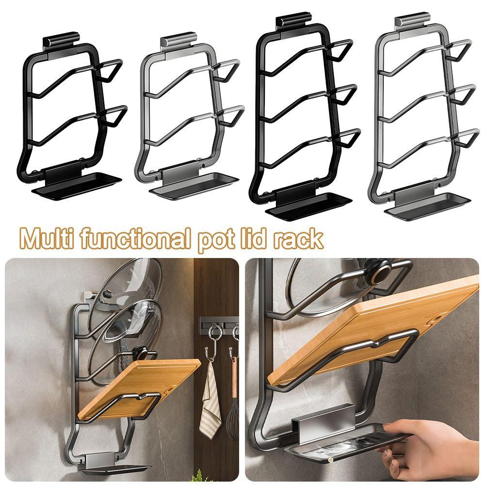 Punch-Free Pot Lid Storage Rack Wall Hanging Kitchen Storage Rack Pot Lid Holder  for Kitchen