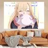 Cute Blonde Anime Girl Tapestry Closed Eyes Hug Pink Cat Apestry Aesthetic Teen Dorm Bedroom Background Cloth Japanese Manga