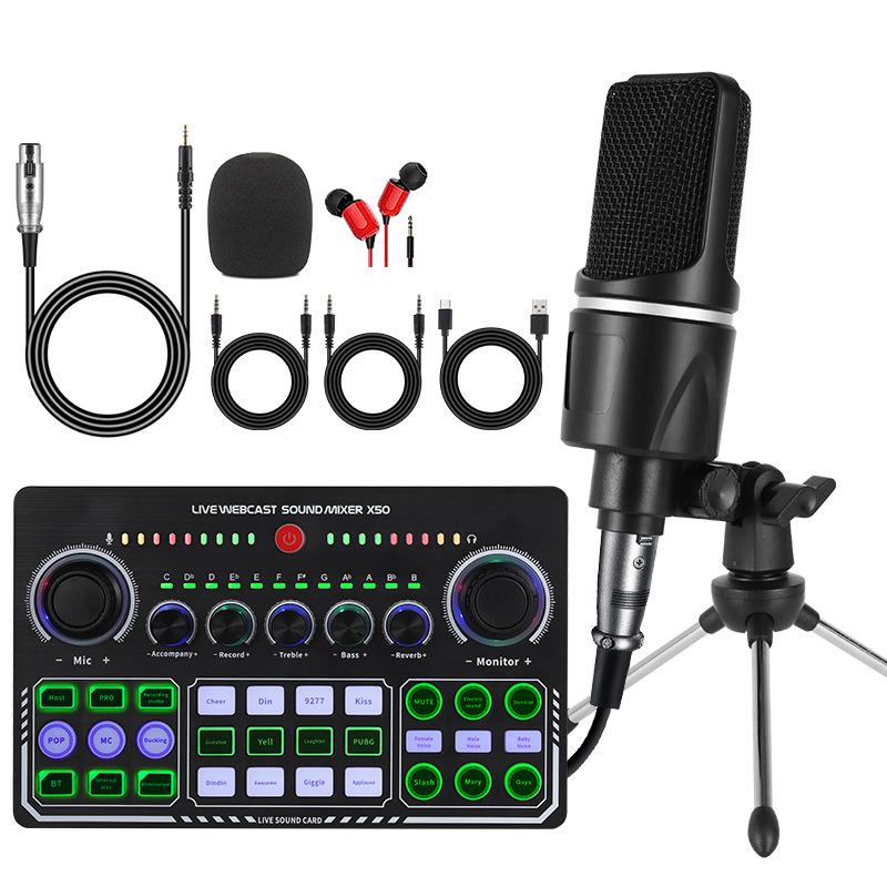 X1 English Sound Card Kit: Desktop Tripod, Mobile/PC Compatible for Live Broadcast, Singing, and Recording