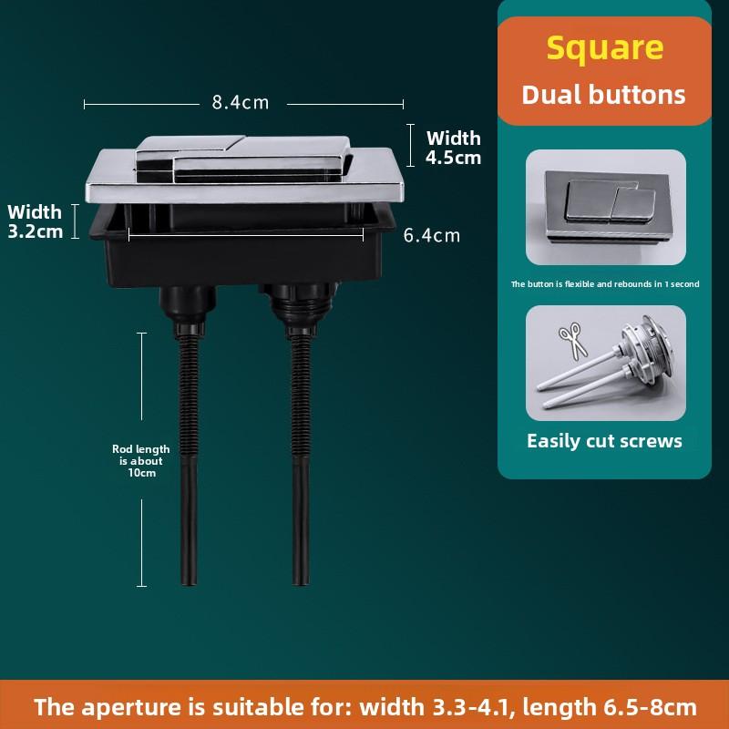 38/48/58MM Dual Push Button Flush Toilet Water Tank Double Crescent Rectangular Oval Shape 2 Rods Bathroom Toilet Switches